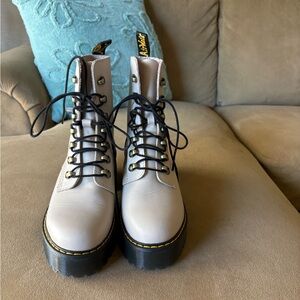 Dr. Martens Cream Lace-Up Platform Combat Boots with Black Laces
